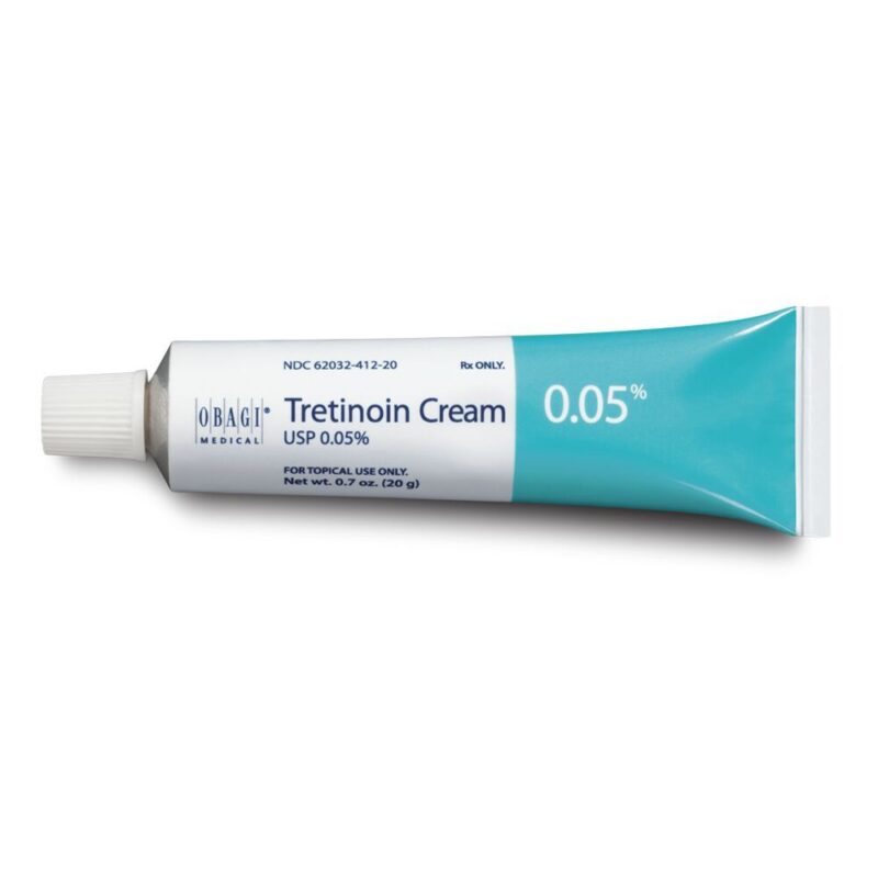 Tretinoin 0.05% topical cream tube.