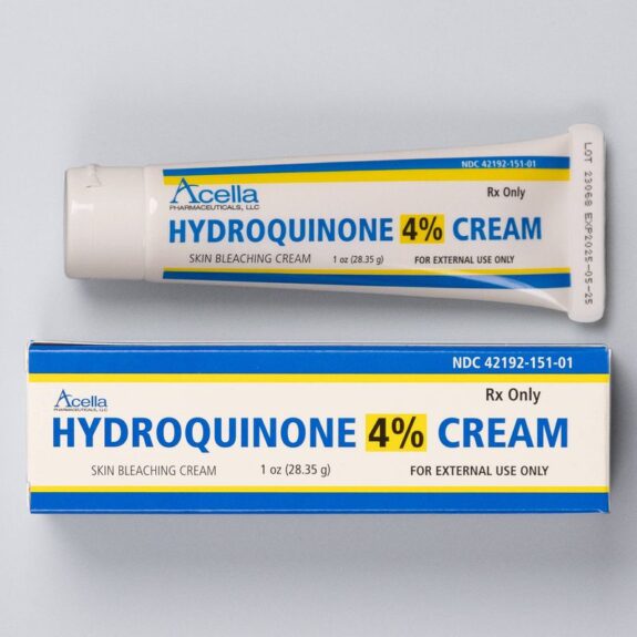 Hydroquinone cream tube, skincare product.