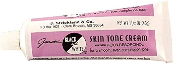 Black and white bleaching cream with hydroquinone.