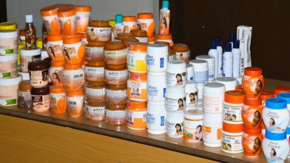 Hydroquinone skin lightening lotions.