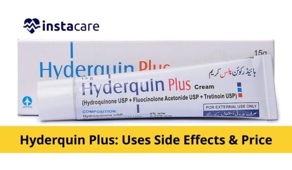 Hyderquin Plus Cream uses: image showing product packaging and/or application.