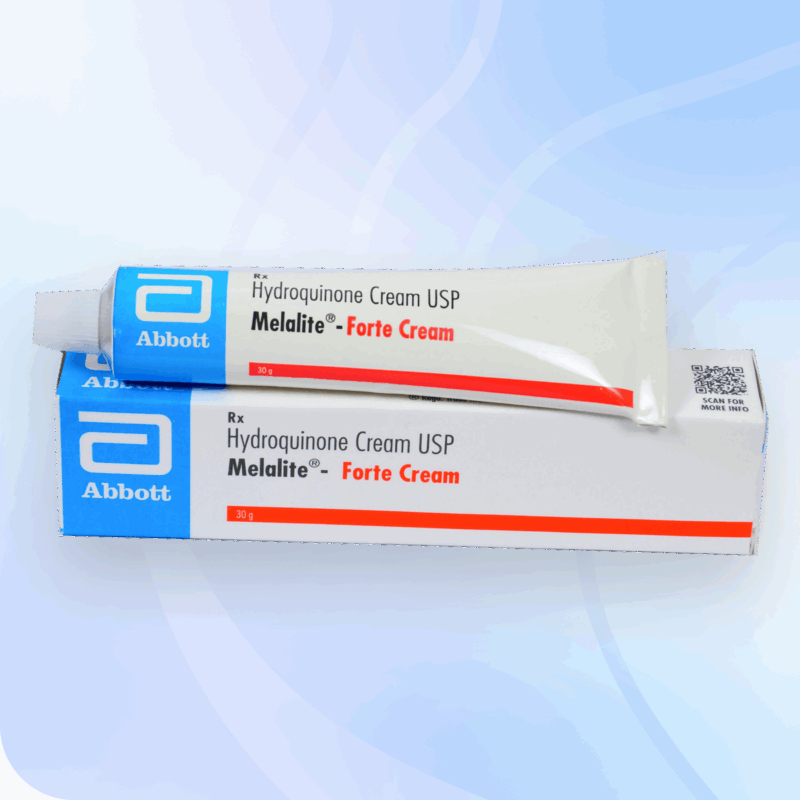 Topical Hydroquinone cream or lotion in packaging.