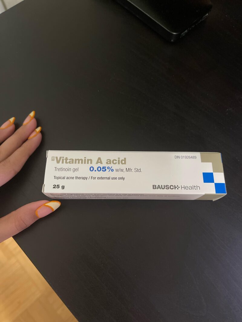 Tretinoin 0.05% topical gel. Vitamin A acne treatment.