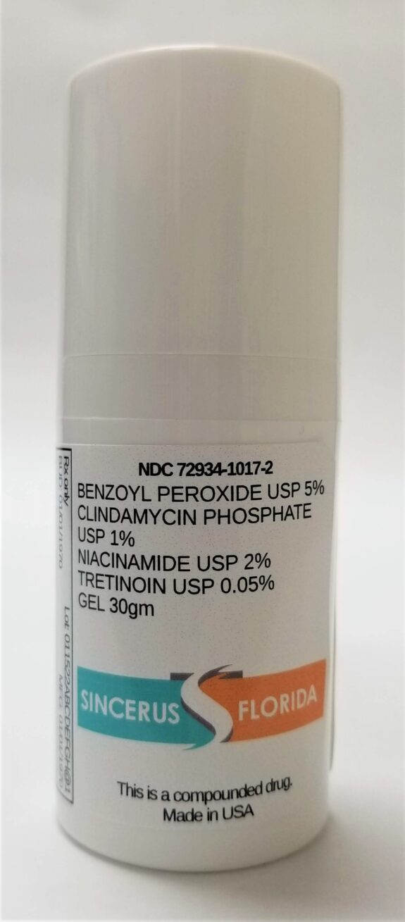 Benzoyl Peroxide Clindamycin Tretinoin topical acne treatment.