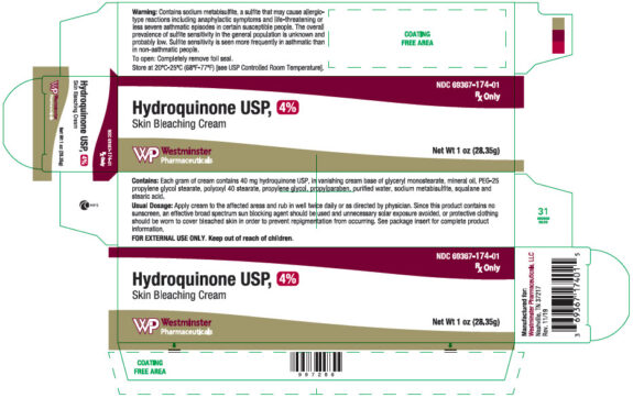 Hydroquinone USP skin bleaching cream tube.